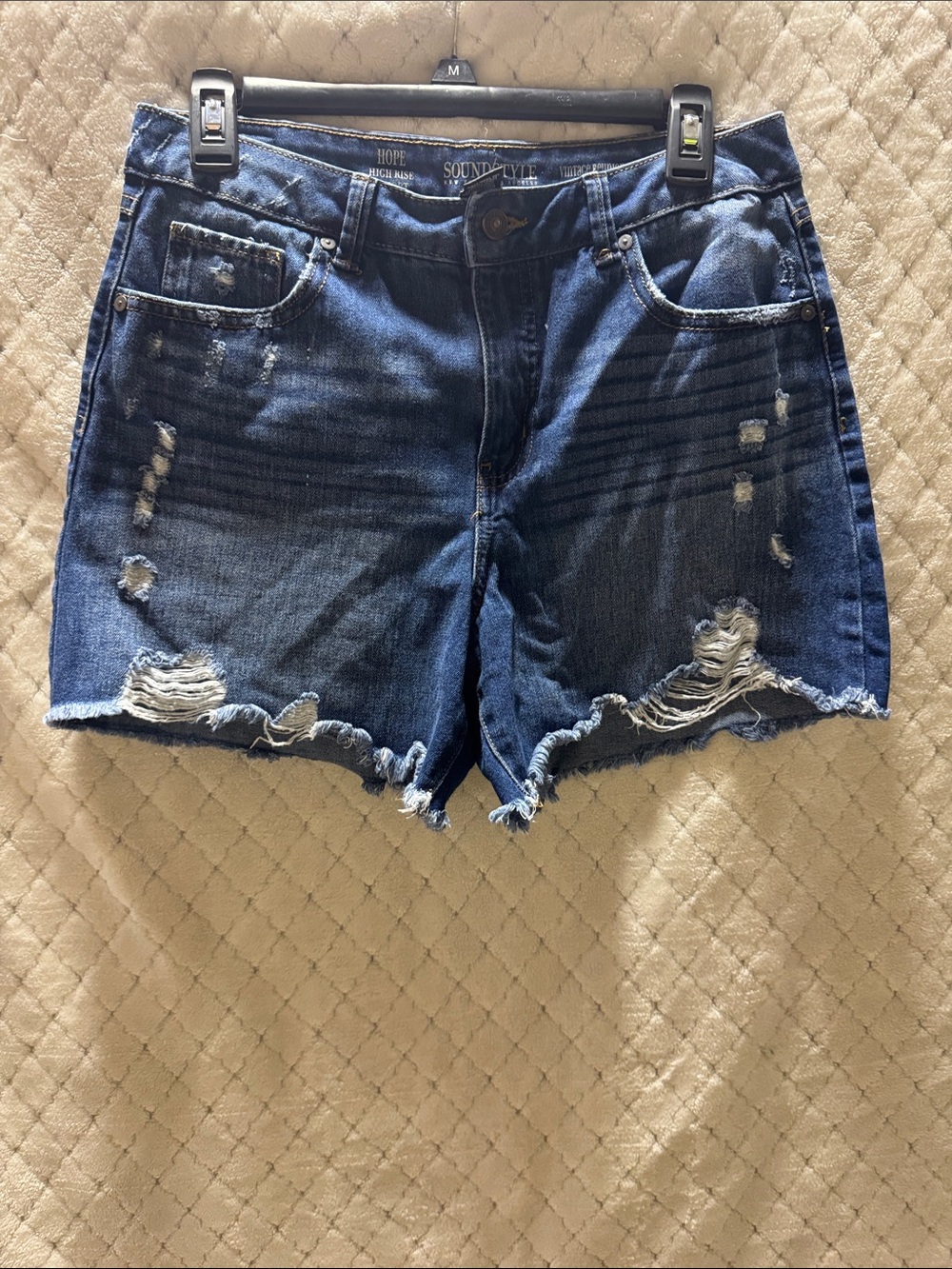 SOUND/STYLE Distressed Dark Blue Denim Cutoff Shorts - Casual Frayed Hem💕